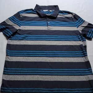 Calvin Klein Blue and Gray Striped Polo Shirt